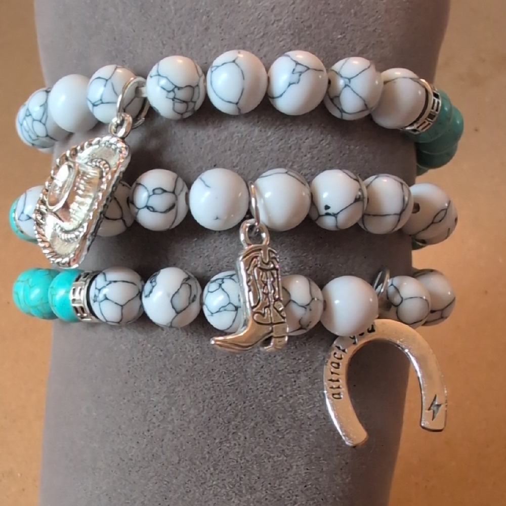 Chic Western White and Turquoise Color Beaded Bracelet Set